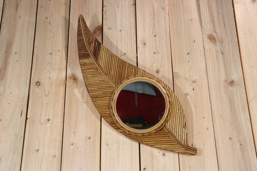 Rattan mirror by Vivaï del Sud, 1970
