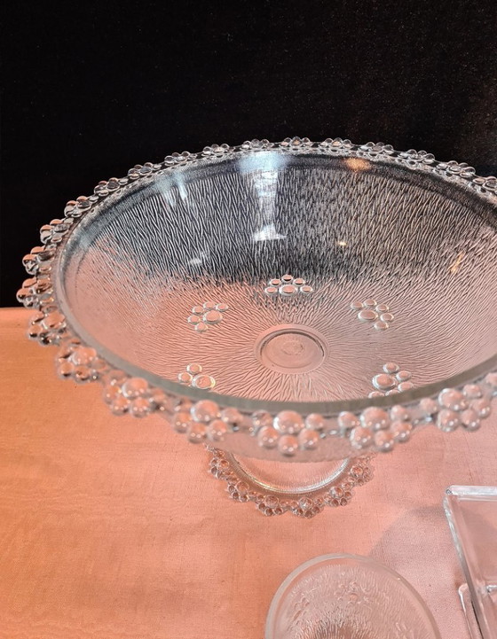 Image 1 of Masserini Barocco large fruit punch bowl and 4 glasses design 60s Italy.