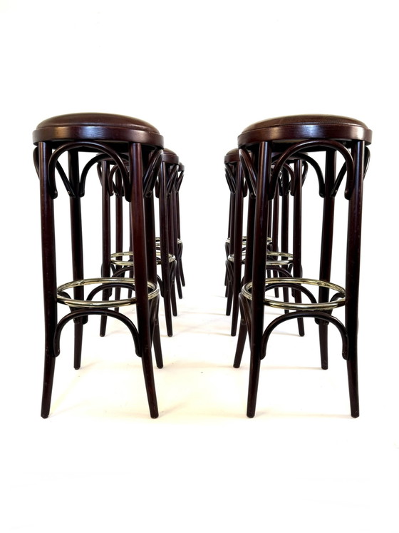 Image 1 of 12x vintage barkruk leer & bentwood ‘80