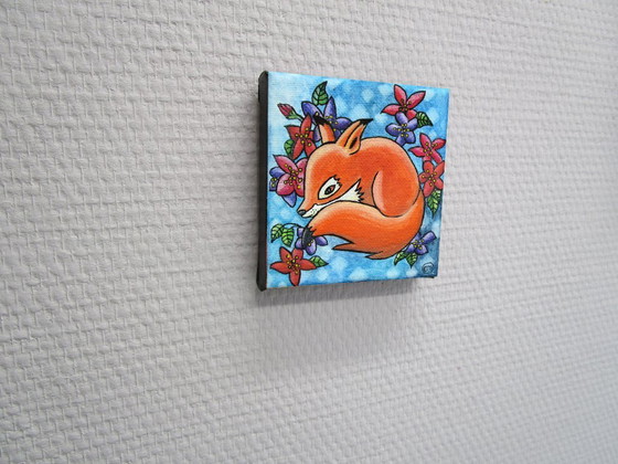 Image 1 of Renard unique peint à la main avec des fleurs