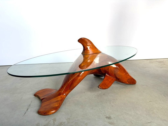 Polyte Solet Dolphin Coffee Table And Stools, 1990s – Glass, Wood (photo 11 of 16)