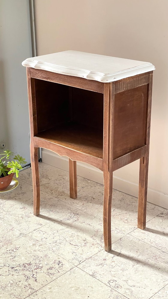 Image 1 of Vintage Wood and White Bedside Table