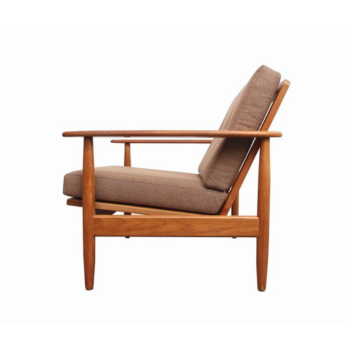 Fauteuil vintage en teck et coussins en marron - 1960s