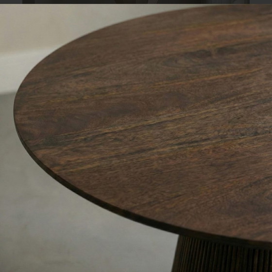 Image 1 of Japandi Esstisch rund Mangoholz dunkelbraun 150 cm