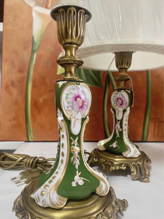 Image 1 of Paire de lampes de table vintage peintes à la main – Sans abat-jour