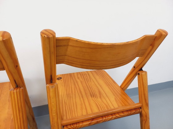Image 1 of Pair of vintage folding pine chairs from the 70s/80s