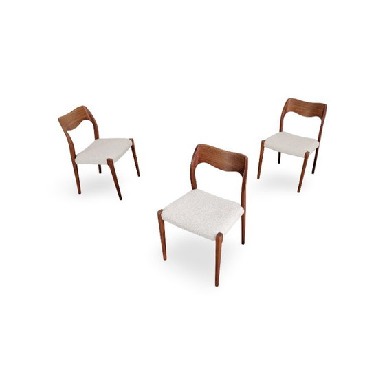 Set van 5 Niels Otto Møller stoelen model 71 Bouclé JL Mollers 1960 – Hersteller: JL Mollers Mobelfabrik (photo 3 of 10)