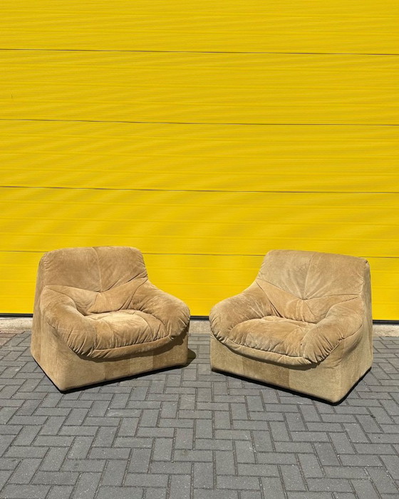 Set di Poltrone lounge vintage in camoscio – anni '70 – Pelle (photo 10 of 18)