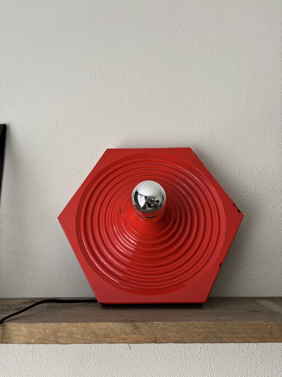 Image 1 of Lampada da parete vintage rossa GDR dal design spaziale VEB Leuchtenbau