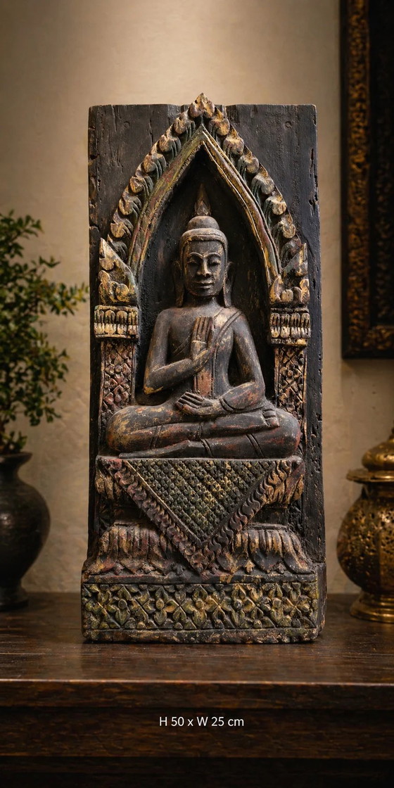 De Stille Getuige Wanddecoratie – Museumkwaliteit Boeddha Tempelpaneel uit Zuidoost-Azië (photo 2 of 5)