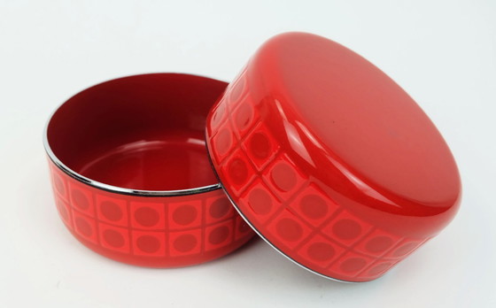 Image 1 of 2 ciotole e 1 piatto da portata silit rosso smalto metallo cromo motivo op art anni '70