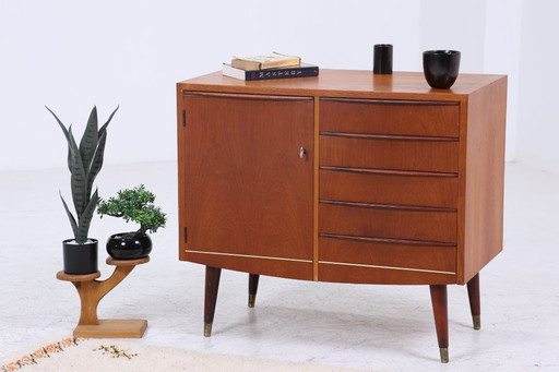Vintage teak chest of drawers with pull-out writing tablet | Mid - Century drawer cabinet wood storage 60s #07-65
