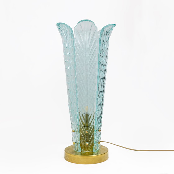 Image 1 of Mid Century Modern Messing en Murano Glas Blad Palm Tafellampen