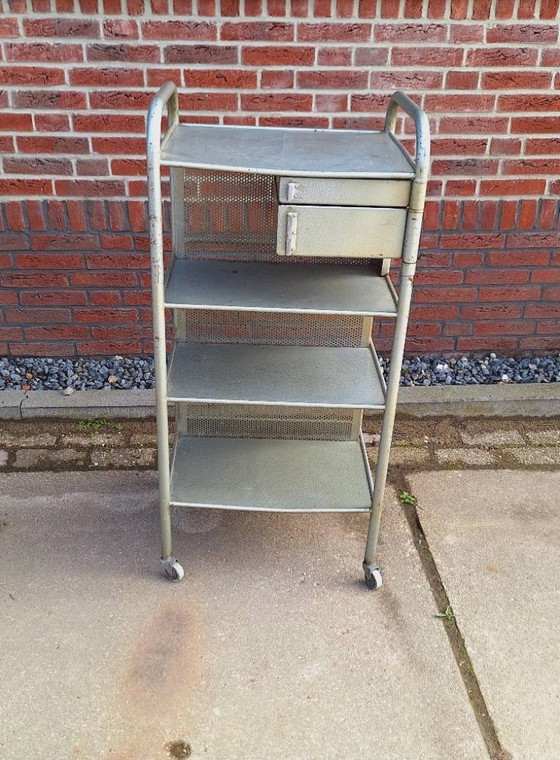 Metal trolley with drawers, grey, Heliolithe, Bar carts, Vintage (photo 2 of 9)