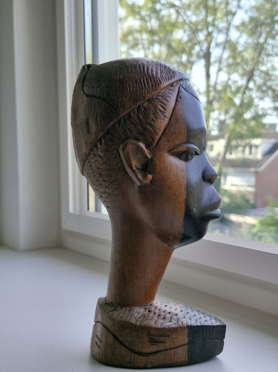 Vintage Afrikaanse Buste - Tweekleurig Ebbenhout – Decoratieve objecten (photo 5 of 7)