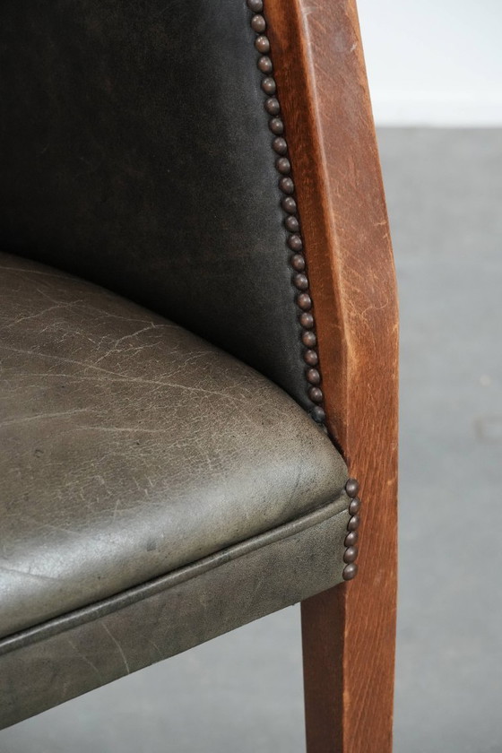 Image 1 of Sedia a vasca/sedia laterale in pelle di mucca e legno con una bellissima combinazione di colori