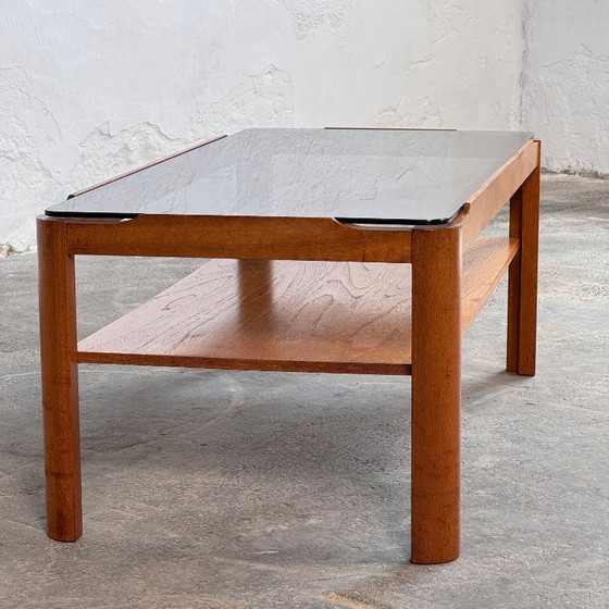 Image 1 of Mid-Century Modern Myers salontafel van teakhout en gerookt glas, 1960
