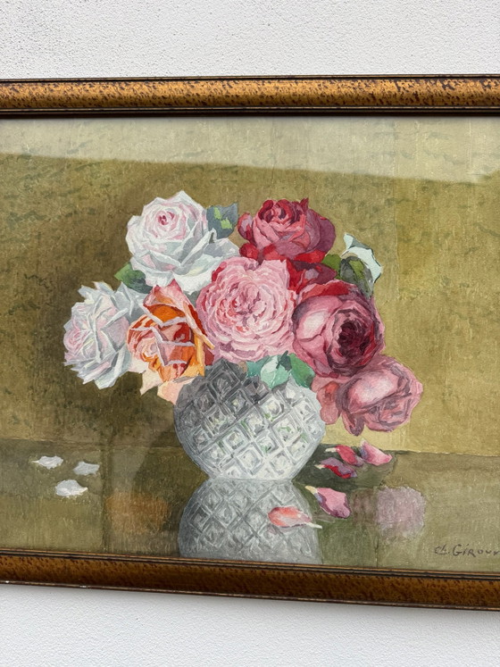 Oude aquarel stilleven met rozen, Schilderijen & Tekeningen, Papier, Hout, Meerdere kleuren (foto 5 van 14)