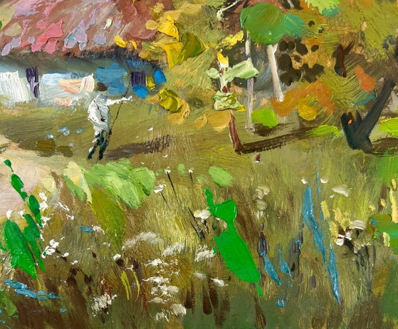 Image 1 of Original Oil Painting Summer Village Landscape Memories near the house