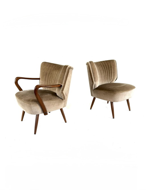 2x vintage velvet cocktail fauteuils ‘60