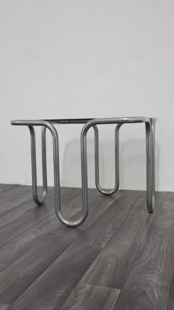 Image 1 of Ezio Didone Verchromtes Stahlrohr Couchtisch Rauchkristall 70er Jahre Design