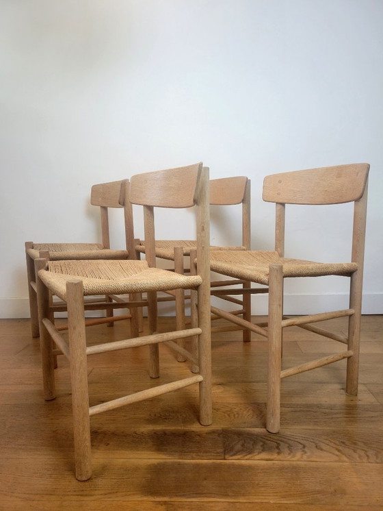 Image 1 of Set of 4 J39 chairs in soaped oak by Børge Mogensen for FDB Mobler