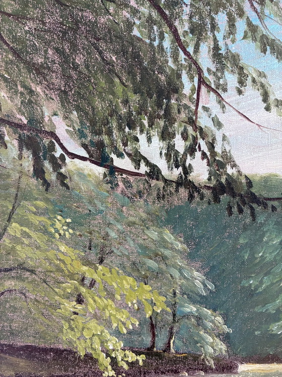 Vintage woodland lake oil painting, forest landscape – Paintings & Drawings, Canvas (photo 12 of 17)