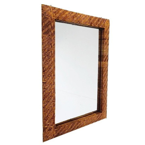 Vintage mid-century rattan mirror wicker 1970's