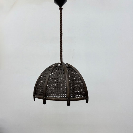 Image 1 of Vintage rattan and webbing hanging lamp 1970s retro
