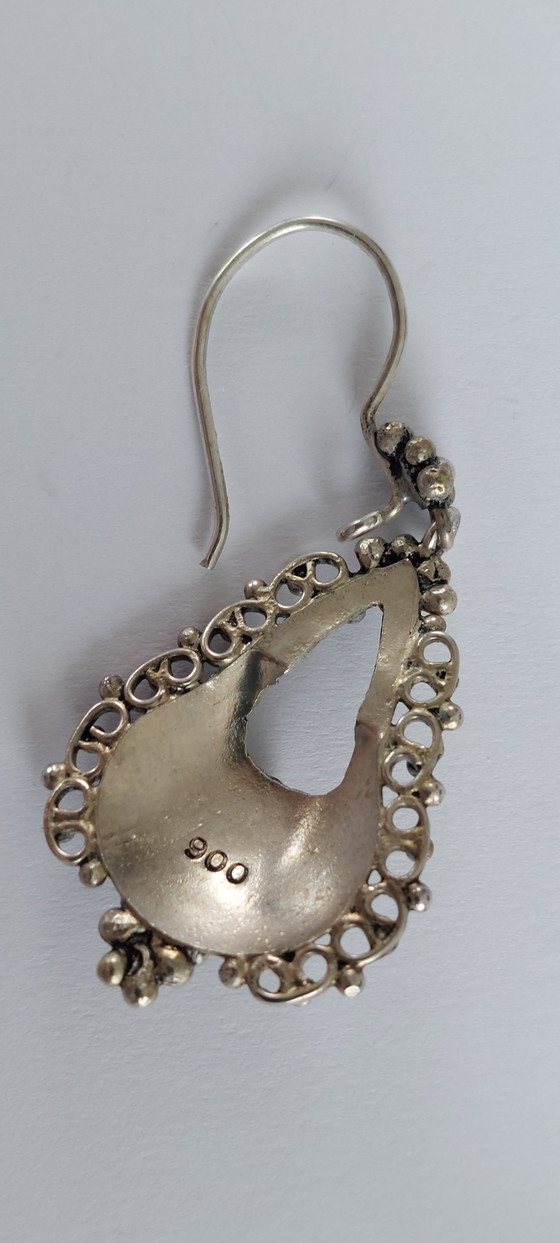 Image 1 of Handmade Vintage Silver Earrings (900 Silver) with Black Stone / Onyx