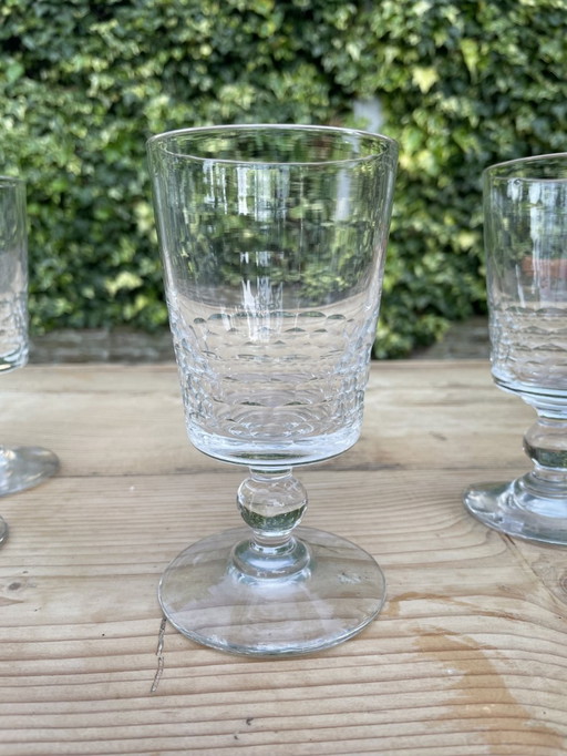 6x 19th Century Wine Glasses Hand Cut French