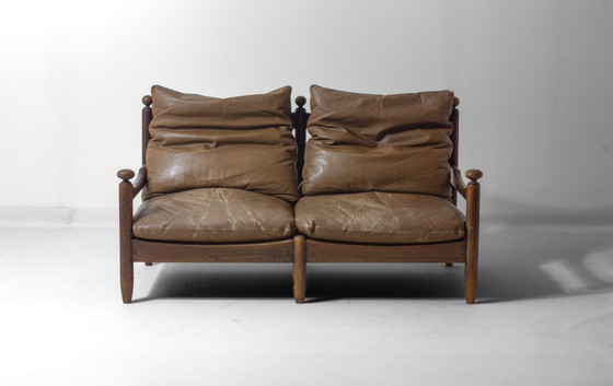 Image 1 of Canapé français en chêne et cuir