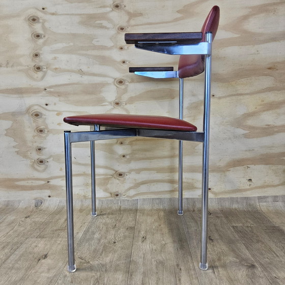 Image 1 of Set of 2 Vintage red leatherette and chrome design chairs with armrests (1950s / 1950s)