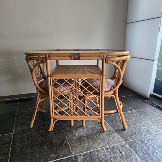 Vintage bamboo and rattan dining set (bistro set) with glass top (photo 3 of 10)