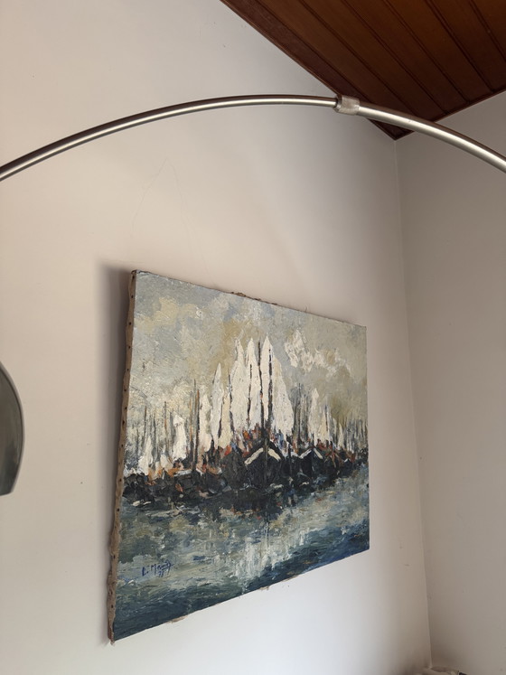 Image 1 of XXL vintage design arched floor lamp – In the style of the Castiglioni brothers – 1970s