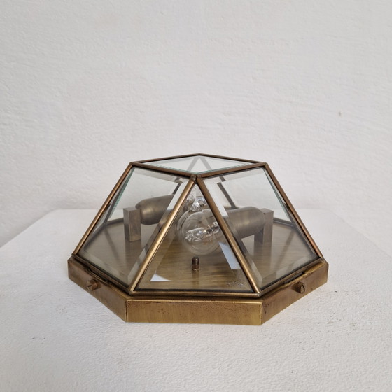 Image 1 of Applique ou plafonnier en bronze/cuivre avec verre taillé