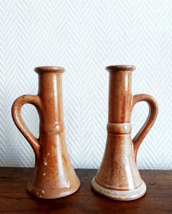 Image 1 of Paire de Bougeoirs en Grès Vintage