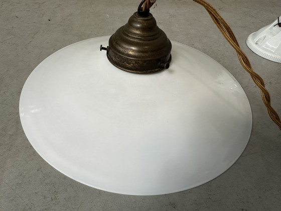 Image 1 of Antieke verstelbare hanglamp - opaline en porselein