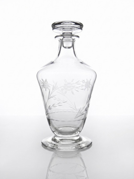 Small antique Bohemian crystal decanter with engraved decoration, early 20th century