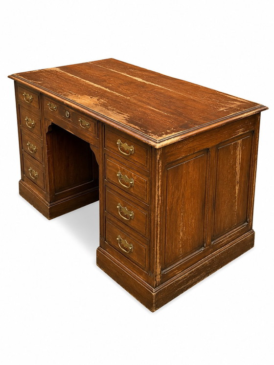 Oak Pedestal Desk with Drawer – Wood (photo 4 of 6)