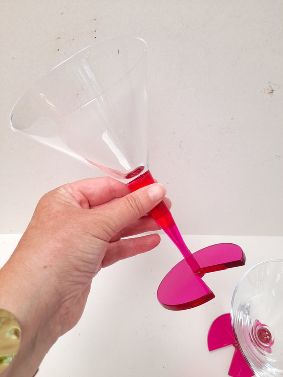 Image 1 of Pair of bright pink 1980s cocktail glasses