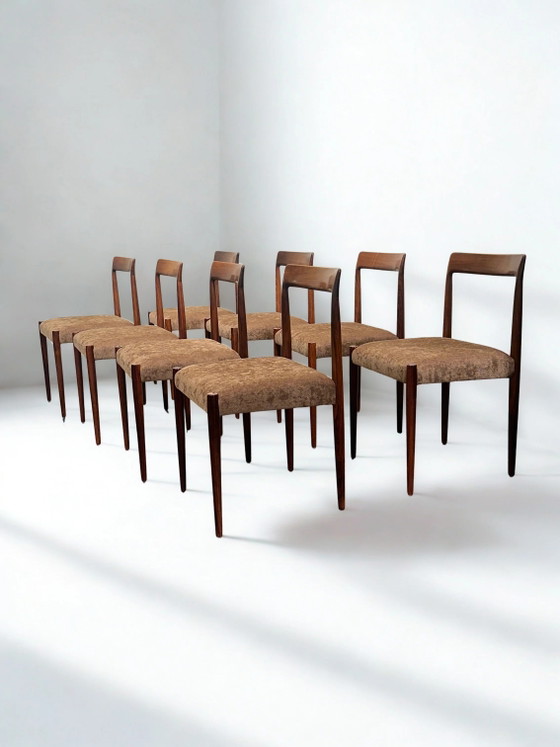 Set van 8 Lübke eetkamerstoelen van palissanderhout, Duitsland, jaren 60. – Velvet, Mid Century Modern (photo 7 of 8)