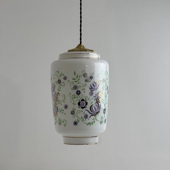 OLD LARGE OPALINE PENDANT LAMP 1970 VINTAGE – Glass (photo 2 of 8)