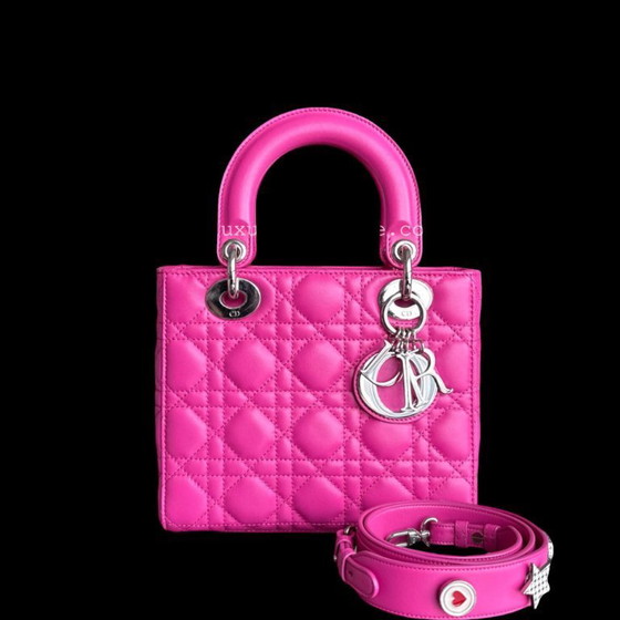 Image 1 of DIOR LADY SMALL - CANNAGE LAMMLEDER BARBIE PINK SILBERNE BESCHLÄGE