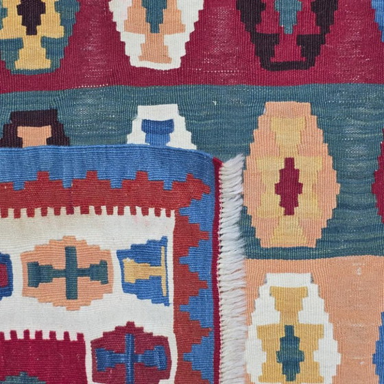 Vintage Turkse kilim – Handgeweven wol, geometrisch patroon (118 x 207 cm) – Vloerkleden en tapijten, Wool (photo 9 of 9)