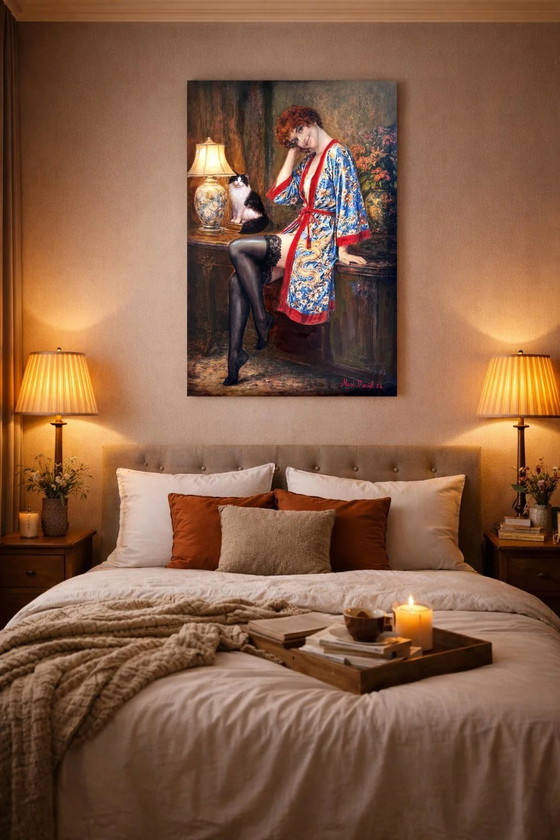 Max-Daniel – Alcove in Black Stockings – Unique Mixed-Media Work – 60x90 cm – Wall decoration, Postmodern (photo 2 of 5)