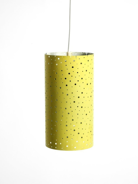 Image 1 of Beautiful mid-century pendant lamp in perforated metal, mustard yellow, by Ernest Igl for Hillebrand