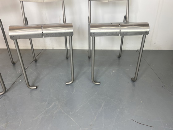 Image 1 of  Sillas de comedor arquitectónicas postmodernas de acero inoxidable, años 80, juego de 4