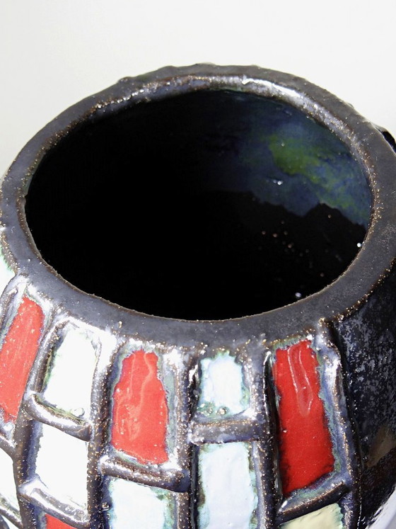 Image 1 of Large modernist vase in vintage black glazed ceramic art pottery from the 1950s-1970s