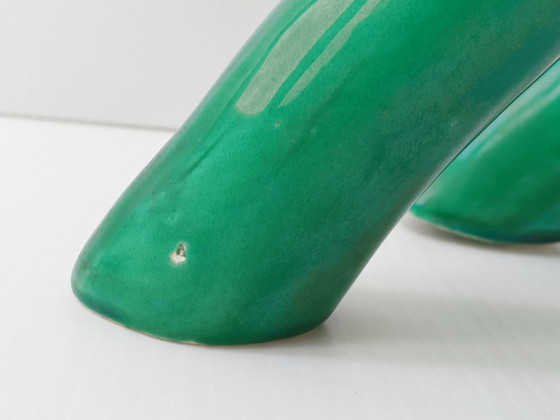 Image 1 of IMPORTANT FAON BAMBI 1960 GEANT VINTAGE CERAMIQUE VERTE HAUTEUR 30CM 60S 1960S